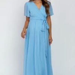 Elegant Blue Chiffon Maternity Dress